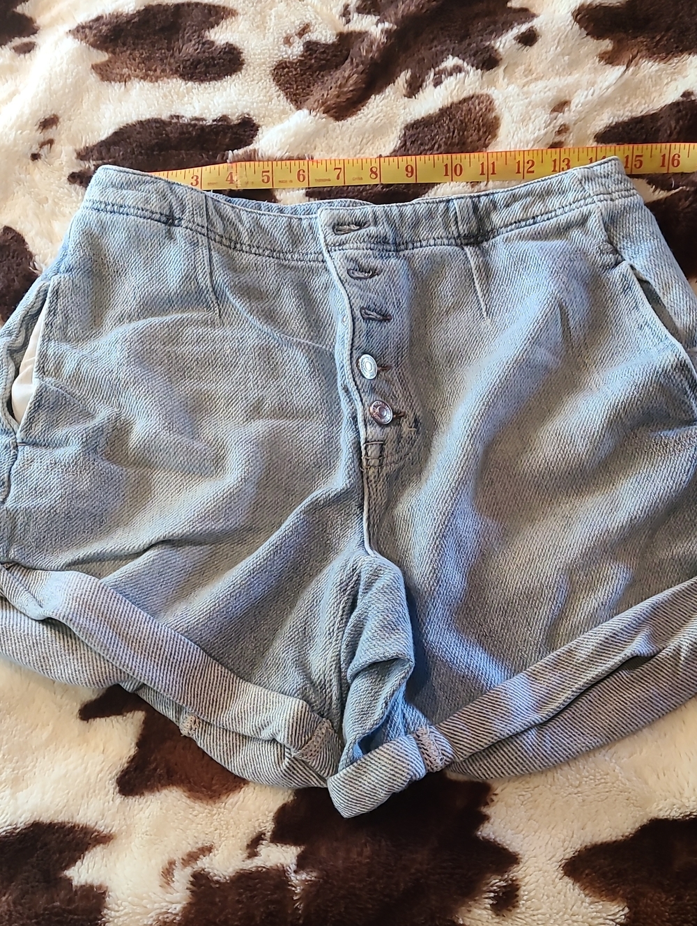 We The Free Light Blue Slouchy Button-Front Shorts